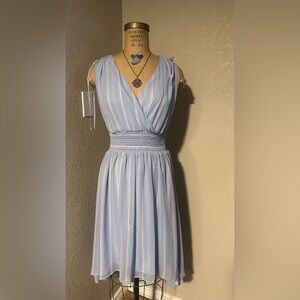 BCBG Paris Light Blue V-Neck Midi Dress